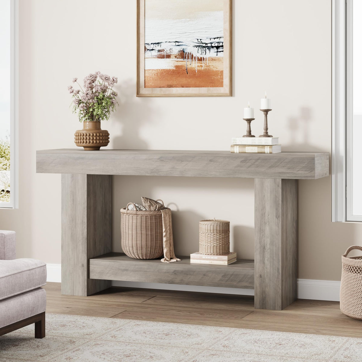 Mesa consola rústica Garvee gris de 160 cm